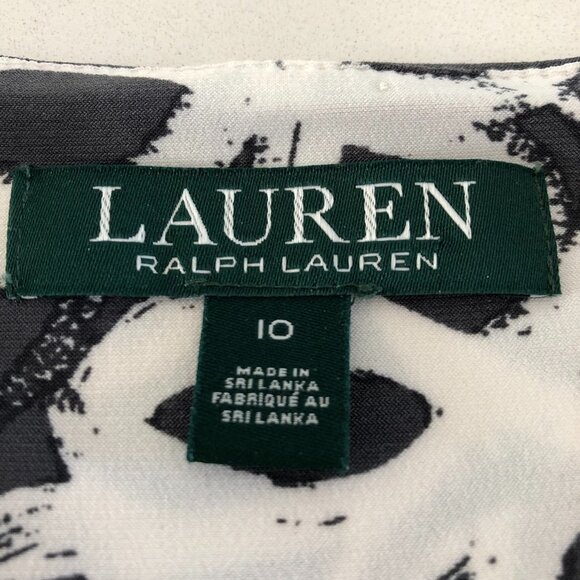 Lauren Ralph Lauren V Neck Fit & Flare Sleeveless Print Dress Grey + White Sz 10 - Picture 11 of 13